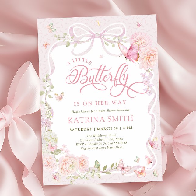 Invitación Bebé Mariposa Rosa Baby Shower Niña (Subido por el creador)