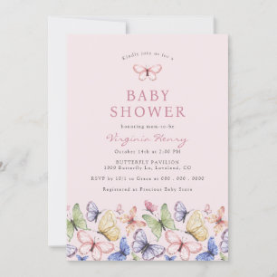 Invitación Bebé Mariposa Rosa: Fiesta Prenatal