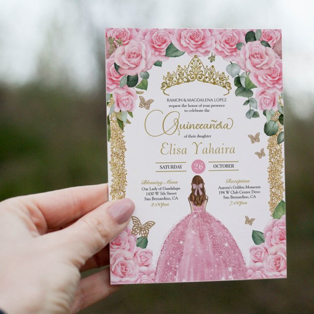 Invitación Bebé Mariposa Rosa Princesa Vestida Quinceanera (Subido por el creador)