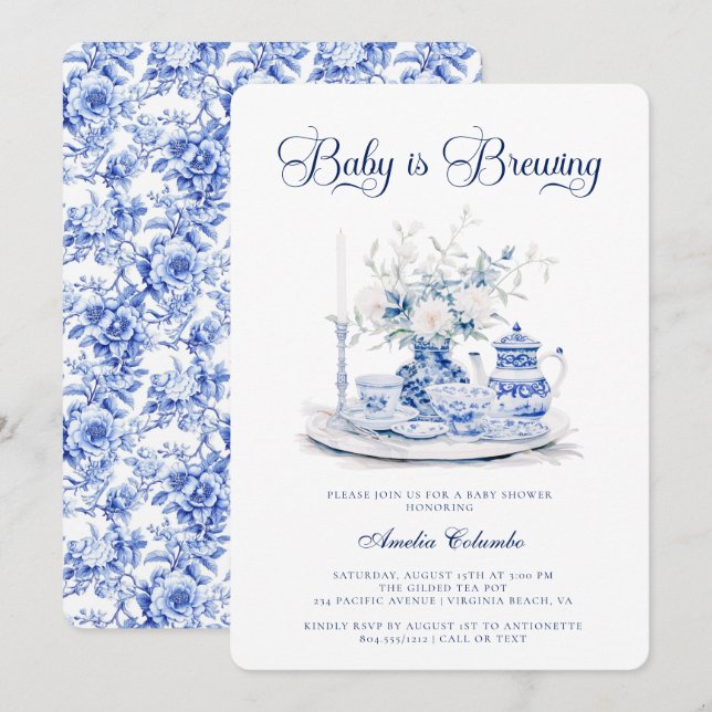 Invitación Bebé masticando a un Fiesta de té de Chinnosserie  (Anverso / Reverso)