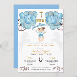 Invitación Bebé mexicano de oro y azul bautismo