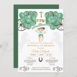 Invitación Bebé mexicano de oro y verde bautismo