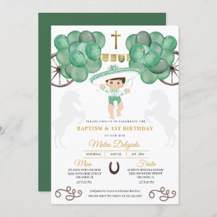 Invitación Bebé mexicano de oro y verde bautismo