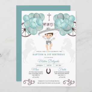 Invitación Bebé mexicano verde azulado azul y plata