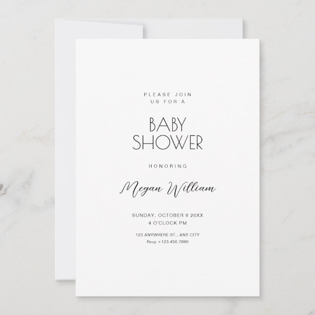 Invitación Bebé minimalista blanco simple (Anverso)