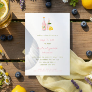Invitación Bebé Minimalista de Limonada Rosa Sorbe y Ve