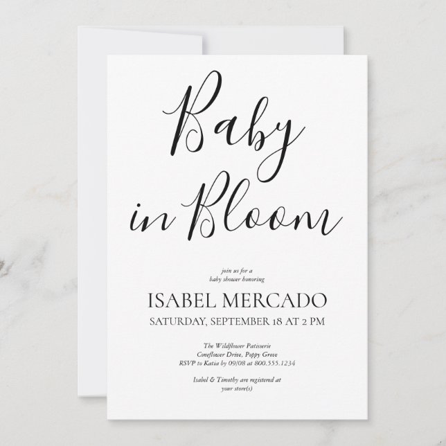Invitación Bebé minimalista en flor (Anverso)