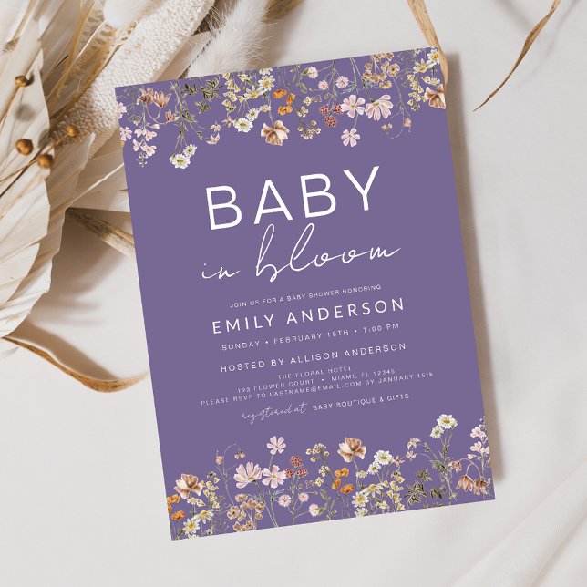 Invitación Bebé morado de flores silvestres en Baby Shower en (Subido por el creador)