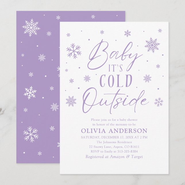 Invitación Bebé morado de invierno hace frío fuera de Baby Sh (Anverso / Reverso)