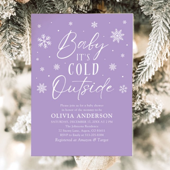 Invitación Bebé morado de invierno hace frío fuera de Baby Sh (Purple Winter Baby It's Cold Outside Baby Shower Invitation
)