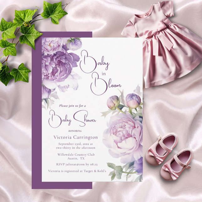 Invitación Bebé morado en Baby Shower floral moderno (Subido por el creador)