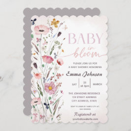 Invitación Bebé morado en el floreciente Baby Shower