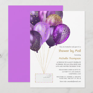 Invitación Bebé morado y dorado o ducha de novia por correo