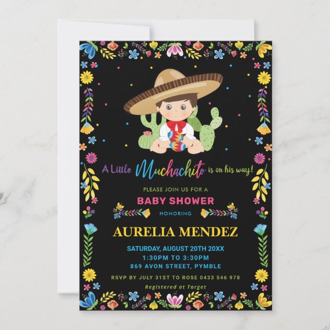 Invitación Bebé Muchachito Fiesta Niño Mexicano Ducha  (Anverso)