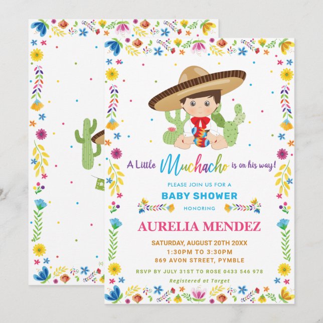 Invitación Bebé Muchacho Fiesta Niño Mexicano   (Anverso / Reverso)