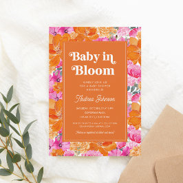 Invitación Bebé Naranja rosado en Baby Shower retro floral en