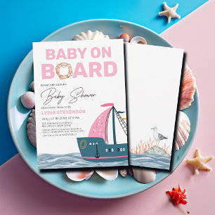 Invitación Bebé Náutico Rosa en Baby Shower a bordo