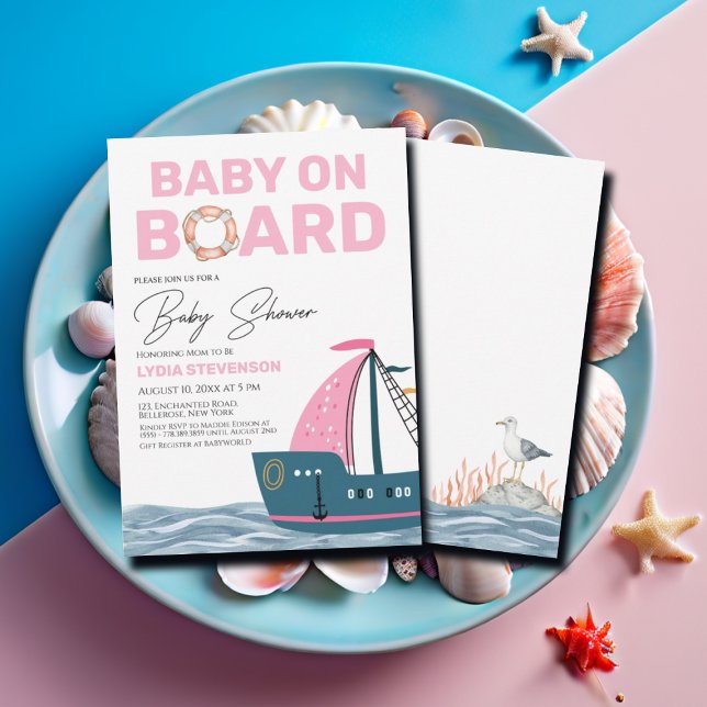 Invitación Bebé Náutico Rosa en Baby Shower a bordo (Subido por el creador)