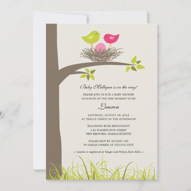 Invitación Bebé Nest Baby Girl Shower (Anverso)