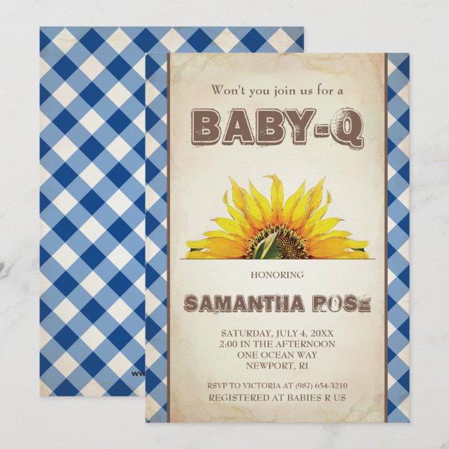 Invitación Bebé Neutral Baby Shower, BBQ Baby Q Invita (Anverso / Reverso)