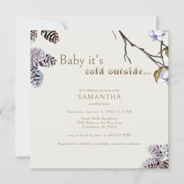 Invitación Bebé neutral de crema cuadrada hace frío fuera de  (Anverso)
