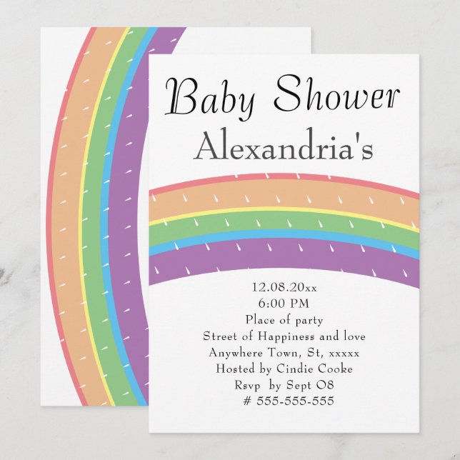 Invitación Bebé neutral de género arcoiris colorido (Anverso / Reverso)