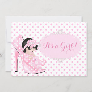 Invitación Bebé Niña Baby Shower Lunares Rosados Blancos C