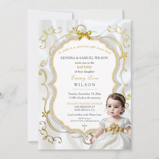 Invitación Bebé niña bautismo Comunión cristiana Biblia (Anverso)