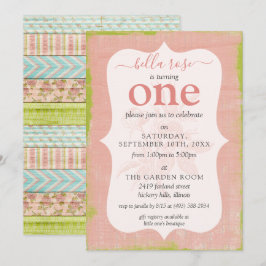 Invitación Bebé Niña Cumpleaños Shabby Rosas Personalizado de