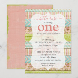 Invitación Bebé Niña Cumpleaños Shabby Rosas Personalizado de