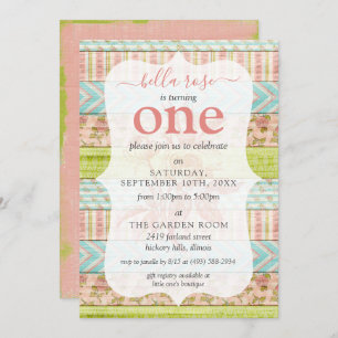 Invitación Bebé Niña Cumpleaños Shabby Rosas Personalizado de