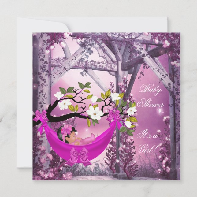 Invitación Bebé niña de ducha adorable rosa mágica (Anverso)