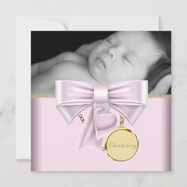 Invitación Bebé niña de oro rosa foto bautizo (Anverso)
