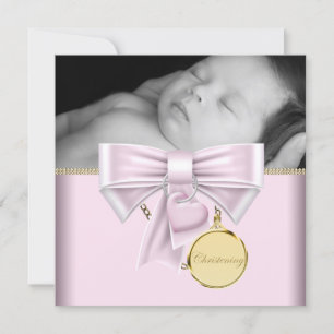 Invitación Bebé niña de oro rosa foto bautizo