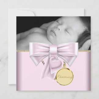 Invitación Bebé niña de oro rosa foto bautizo