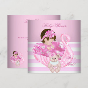 Invitación Bebé niña de shower adorable Cisne rosa y blanco