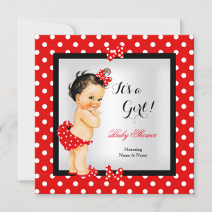 Invitación Bebé niña de shower adorable morena de pelo negro 