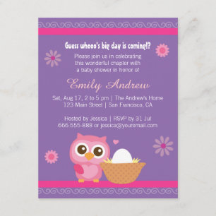 Invitación Bebé Niña, Dulce Búho Fiesta de Cumpleaños de la B
