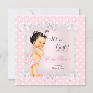 Invitación Bebé niña en ducha adorable rosa gris morena