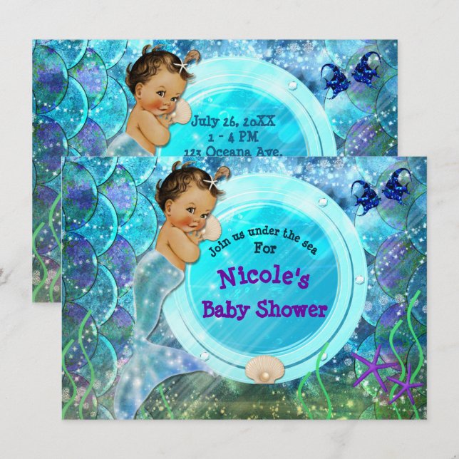 Invitación Bebé niña encantada sirena Fiesta de Baby Shower (Anverso / Reverso)