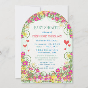 Invitación Bebé, niña floral y ducha de corazón