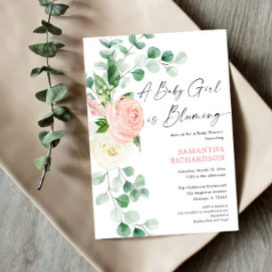 Invitación Bebé niña floreciente ducha de vegetación floral p