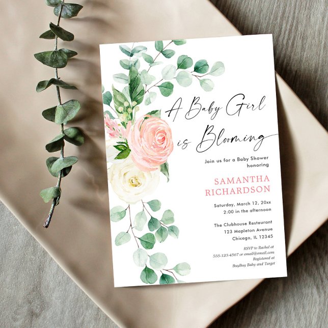 Invitación Bebé niña floreciente ducha de vegetación floral p (Subido por el creador)