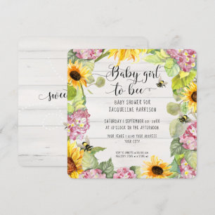 Invitación Bebé niña para abusar de la ducha de hidraneas ros