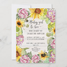 Invitación Bebé niña para abusar de la ducha de hidraneas ros