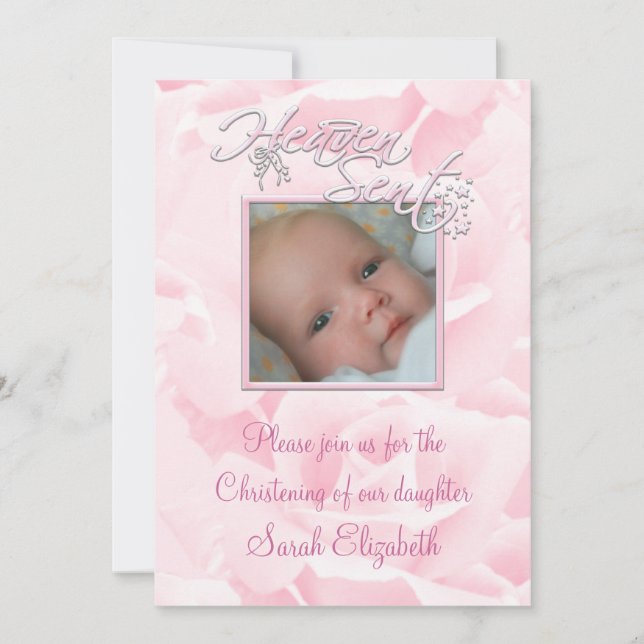 Invitación Bebé niña rosa foto bautizo (Anverso)