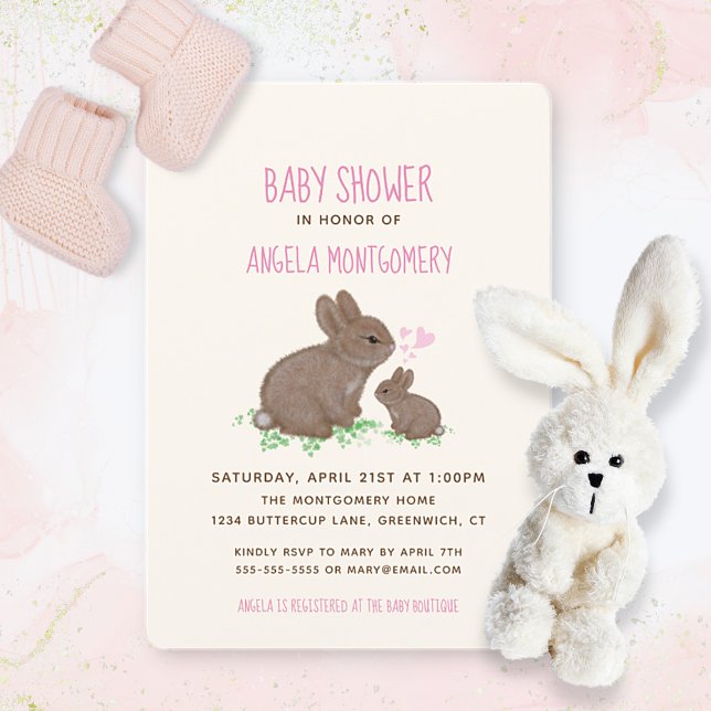 Invitación Bebé Niña Shower con Conejitos Adorables y Corazon (Subido por el creador)