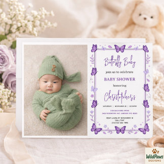 Invitación Bebé niña shower Mariposa Púrpura