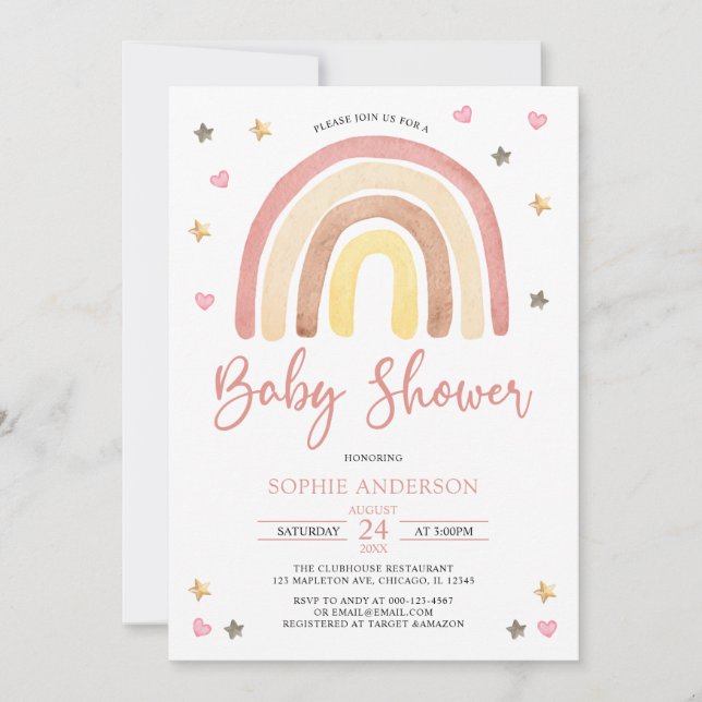 Invitación Bebé niña silenciada tonta boho arcoiris Baby Show (Anverso)