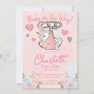 Invitación Bebé niña unicornio lindo